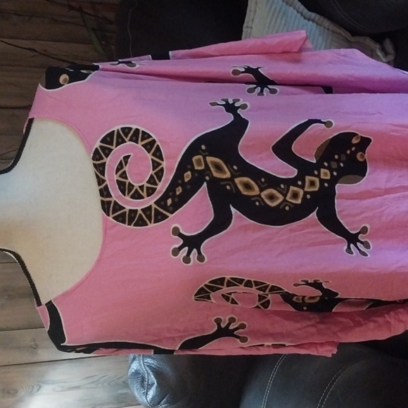 Pink Gecko Kaftan Midi Dress Cover up Top - Picture 2 of 8